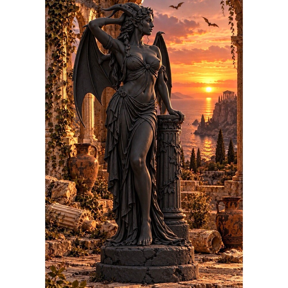 Fantasy Winged Female Statue Figurine Collectible Gray 3D Printed Resin 7 in